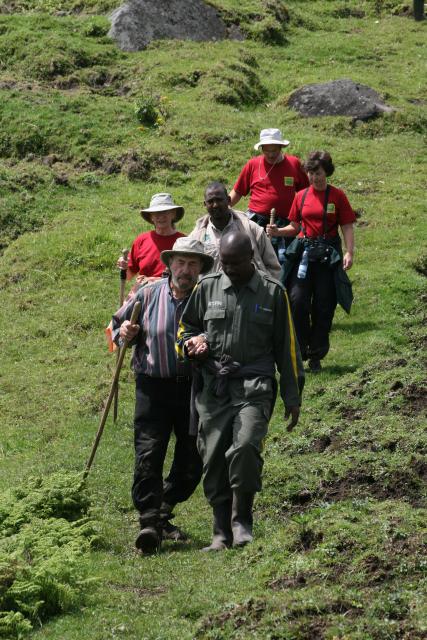 A blind trekker returns from a successful Gorilla trek